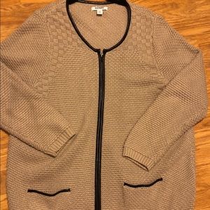 Pleather-lined zipper cardigan sweater
